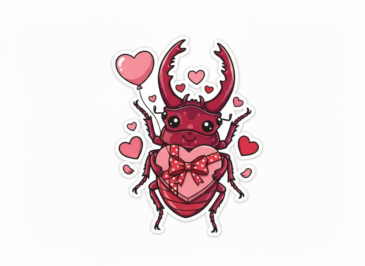 Die Cut Sticker - Love Beetle - Pumpkin Cat Collectables