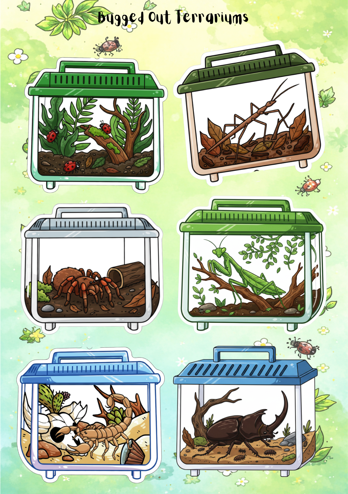 Bugged Out Terrariums Sticker Sheet A - Pumpkin Cat Collectables