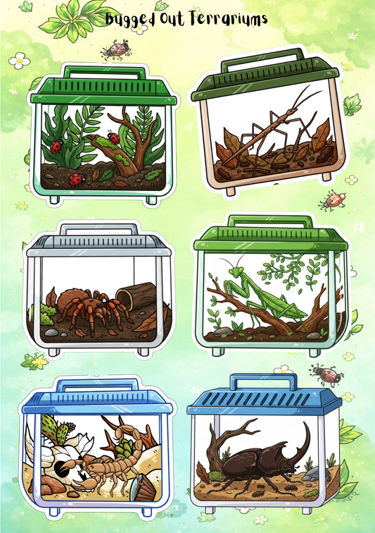 Bugged Out Terrariums Sticker Sheet A - Pumpkin Cat Collectables