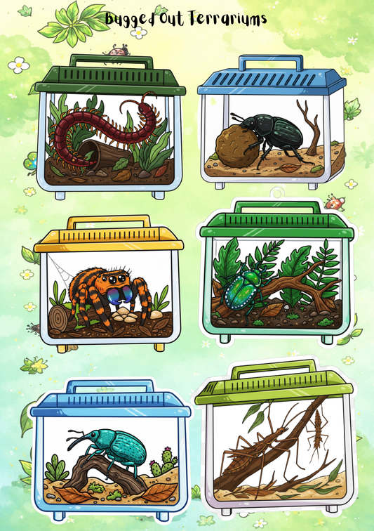 Bugged Out Terrariums Sticker Sheet B - Pumpkin Cat Collectables