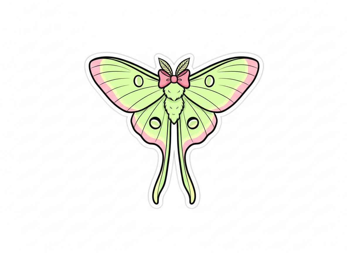 Die Cut Sticker - Bow Luna Moth - Pumpkin Cat Collectables