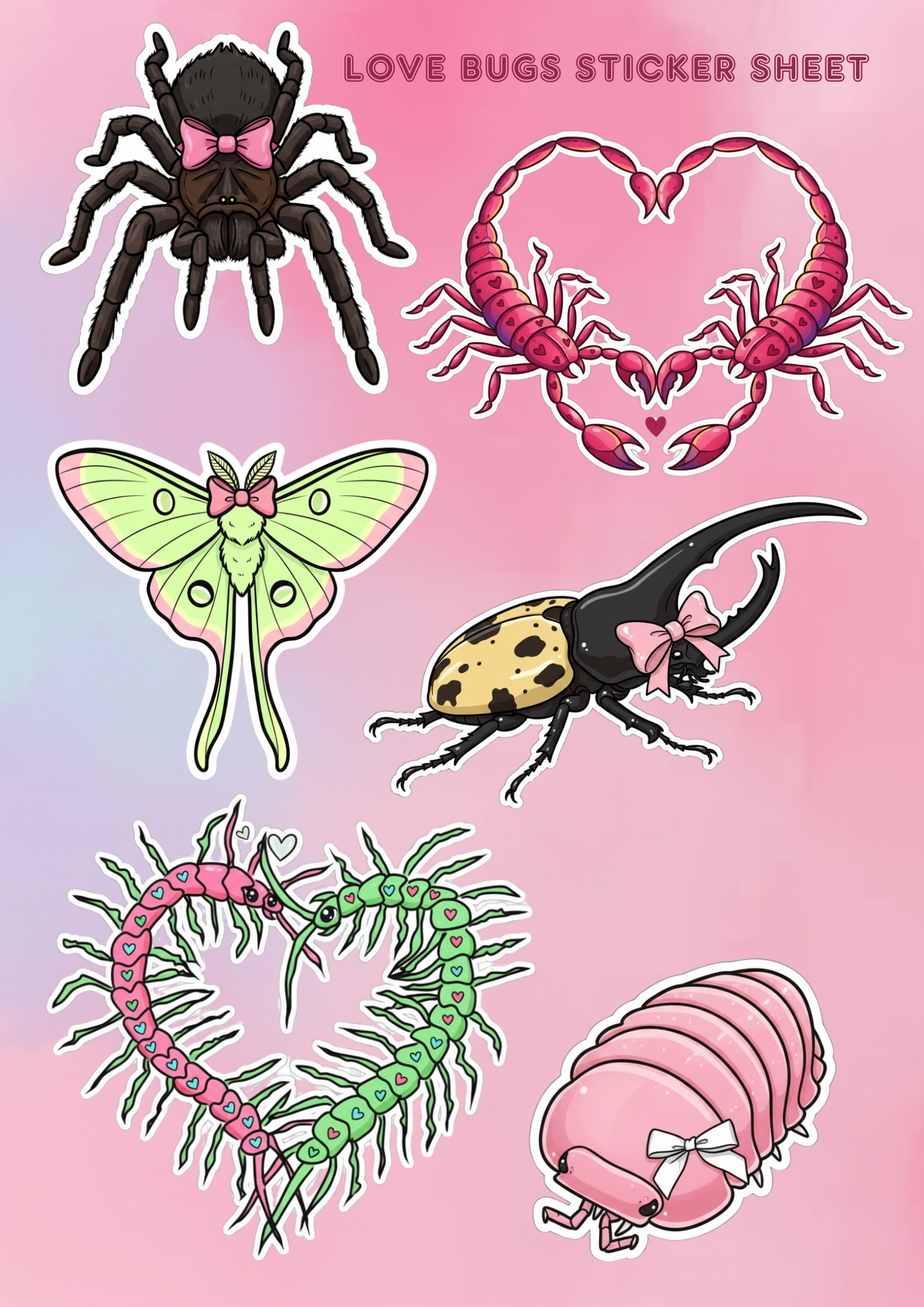 Love Bugs Sticker Sheet - Pumpkin Cat Collectables
