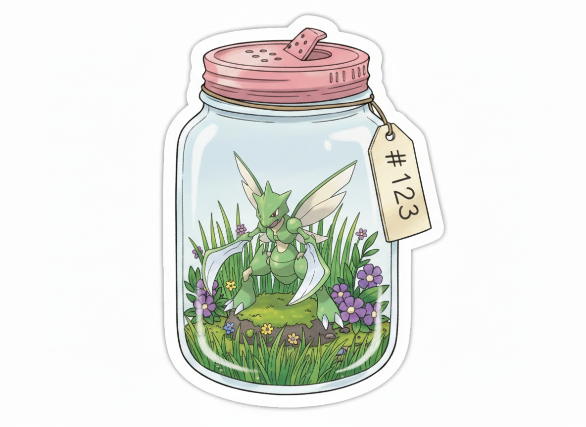 PokeBug Die Cut Sticker - Scyther - Pumpkin Cat Collectables
